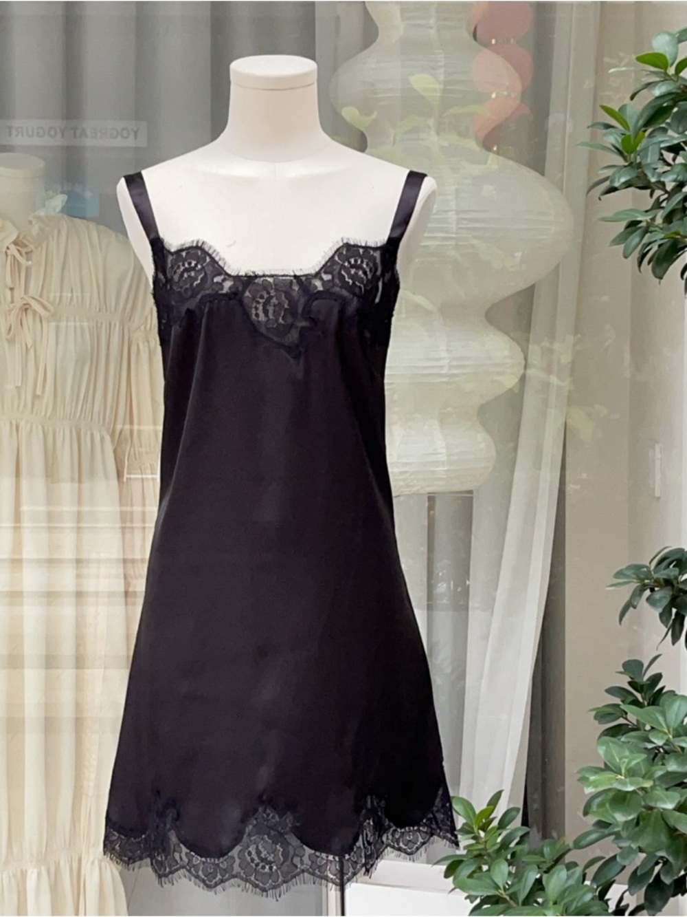 Dolce&Gabbana Black Lace-Trim Satin Chemise - Women Intimates & Sleepwear